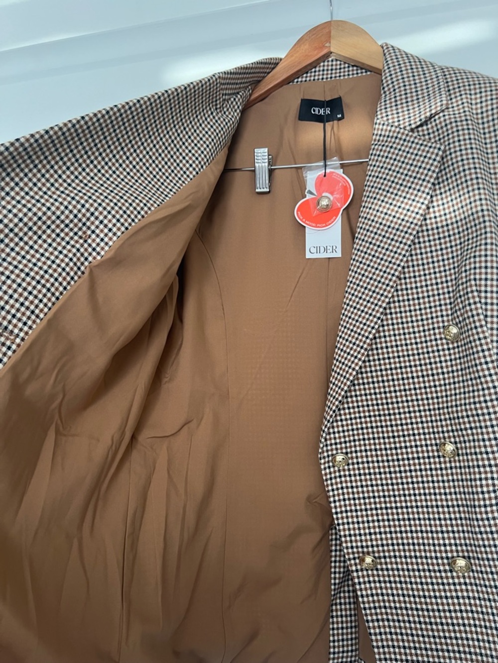 Cider Checked Double-Breasted Blazer in Tan & Black - Picture 2 of 6